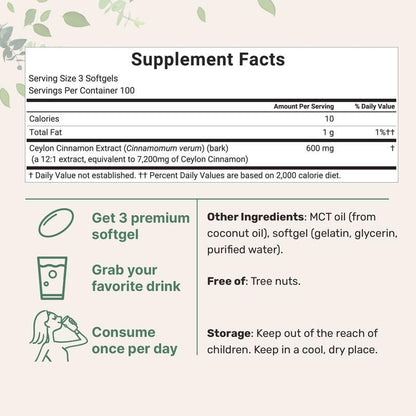 Ceylon Cinnamon 7200mg Equivalent with MCT Oil