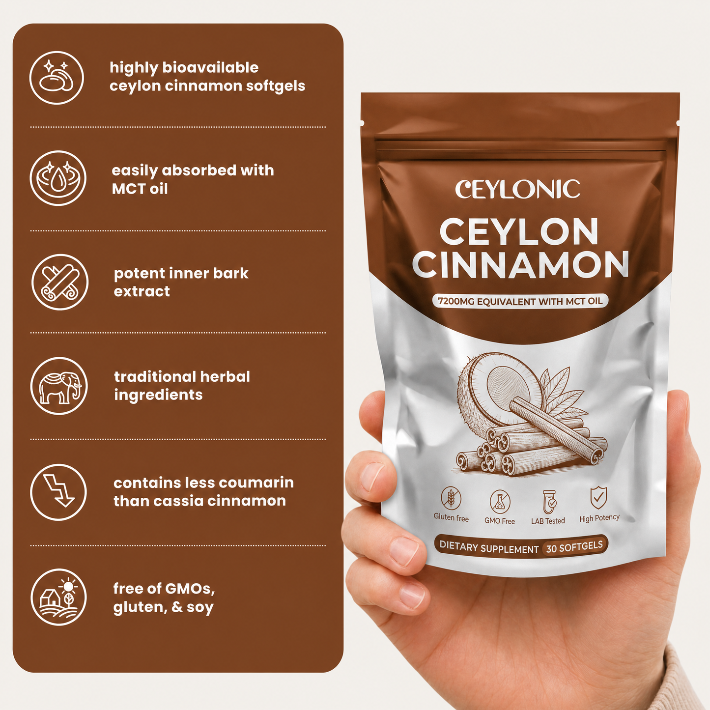 Ceylon Cinnamon 7200mg Equivalent with MCT Oil