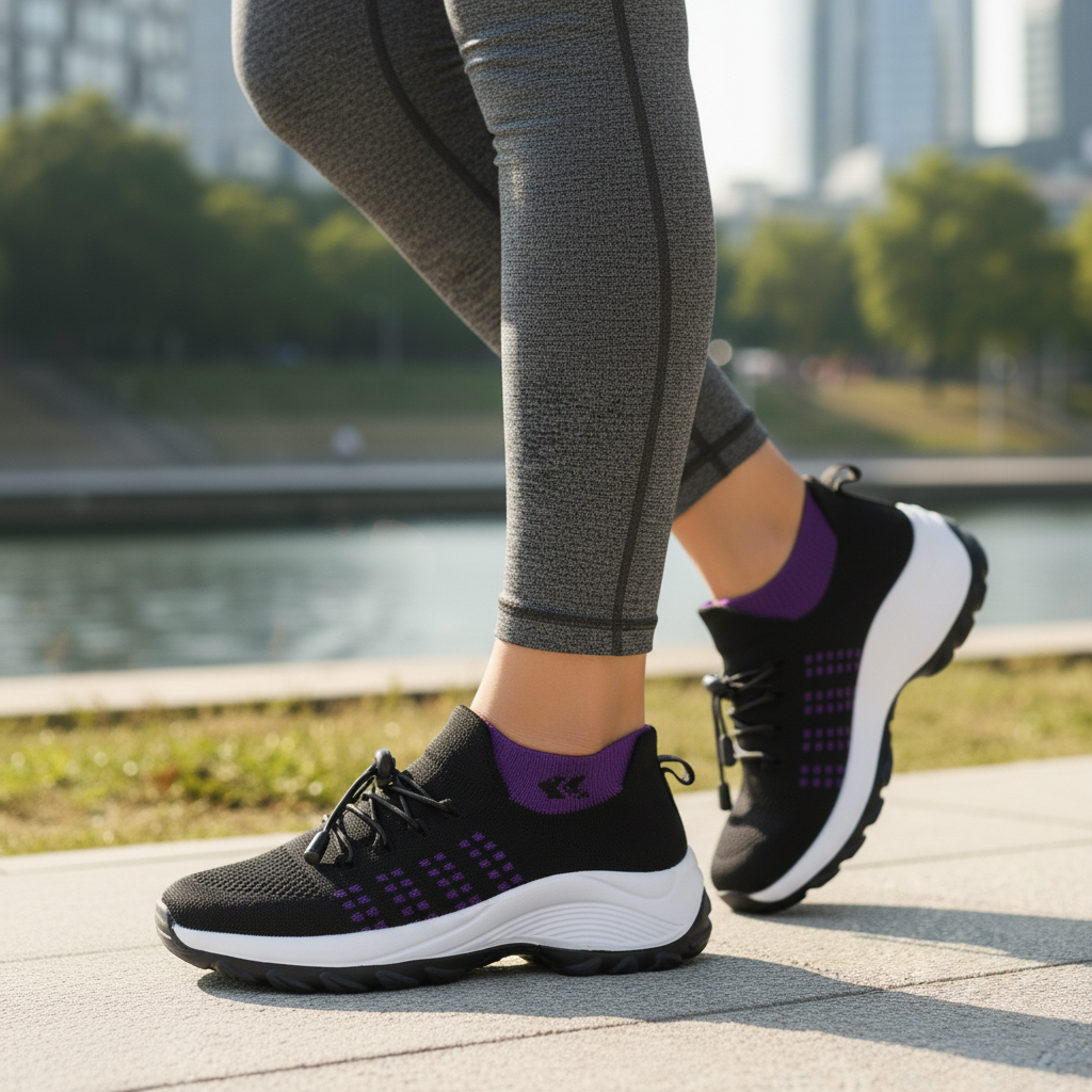 Spazierschritt Orthopädische Schuhe Strickstoff - Lila Schwarz