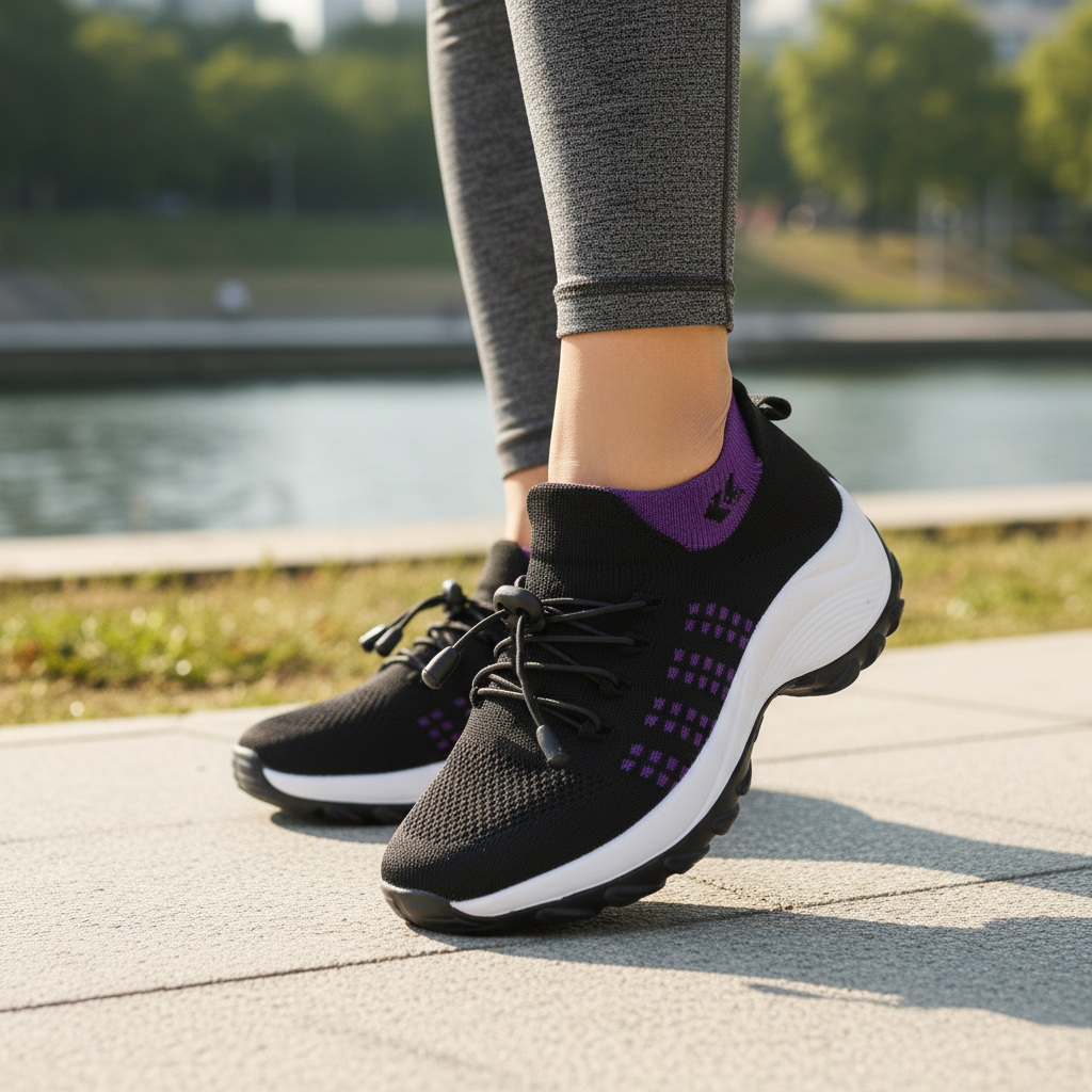 Spazierschritt Orthopädische Schuhe Strickstoff - Lila Schwarz